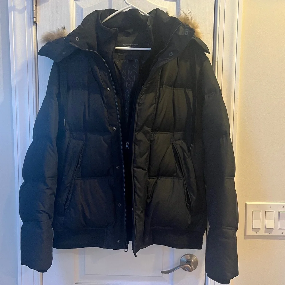 Marc New York Faux Fur Hood Trim Jacket Puffer Winter Coat- Large - Picture 1 of 8